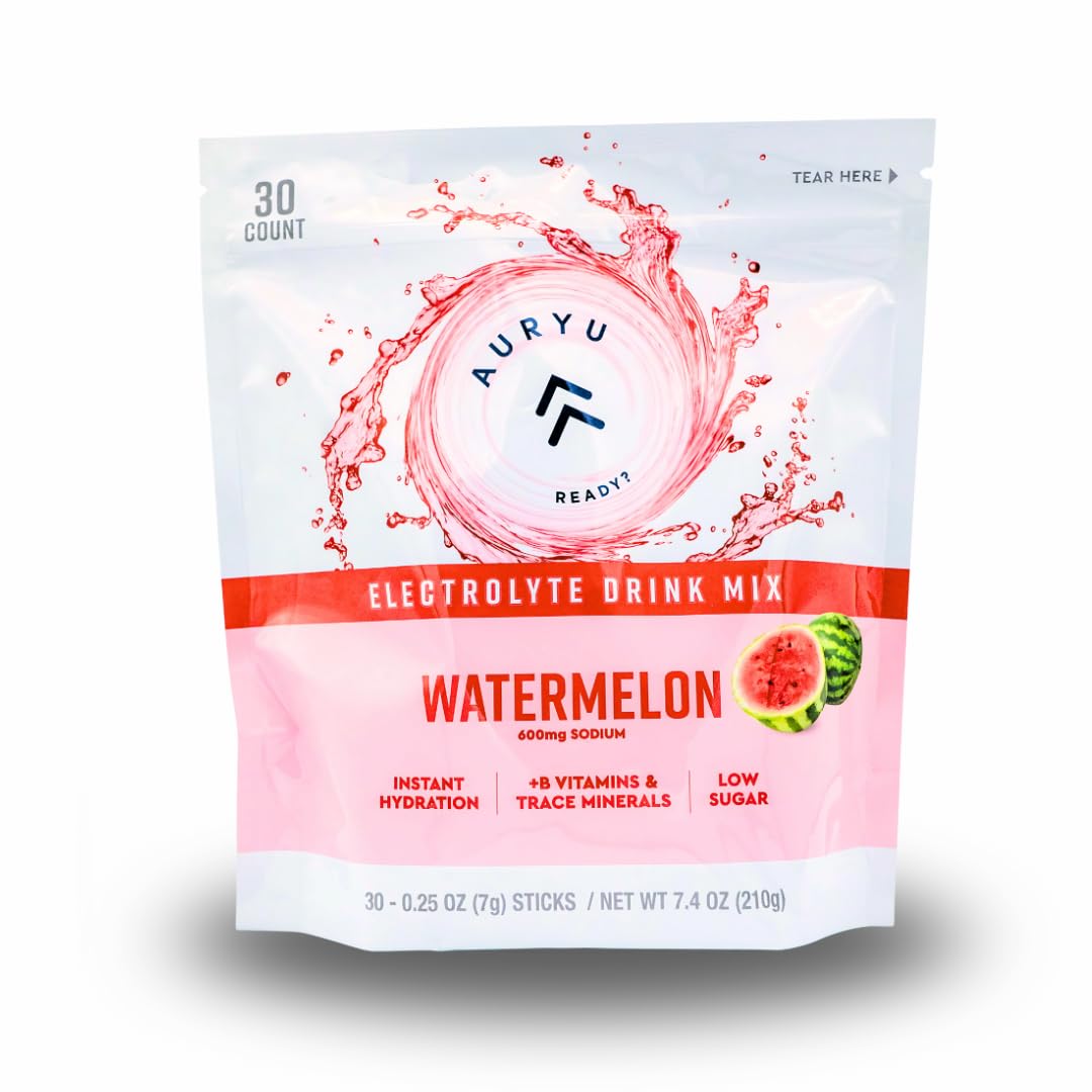 Auryu Electrolyte Mix Watermelon tub front view for quick hydration and refreshing taste.