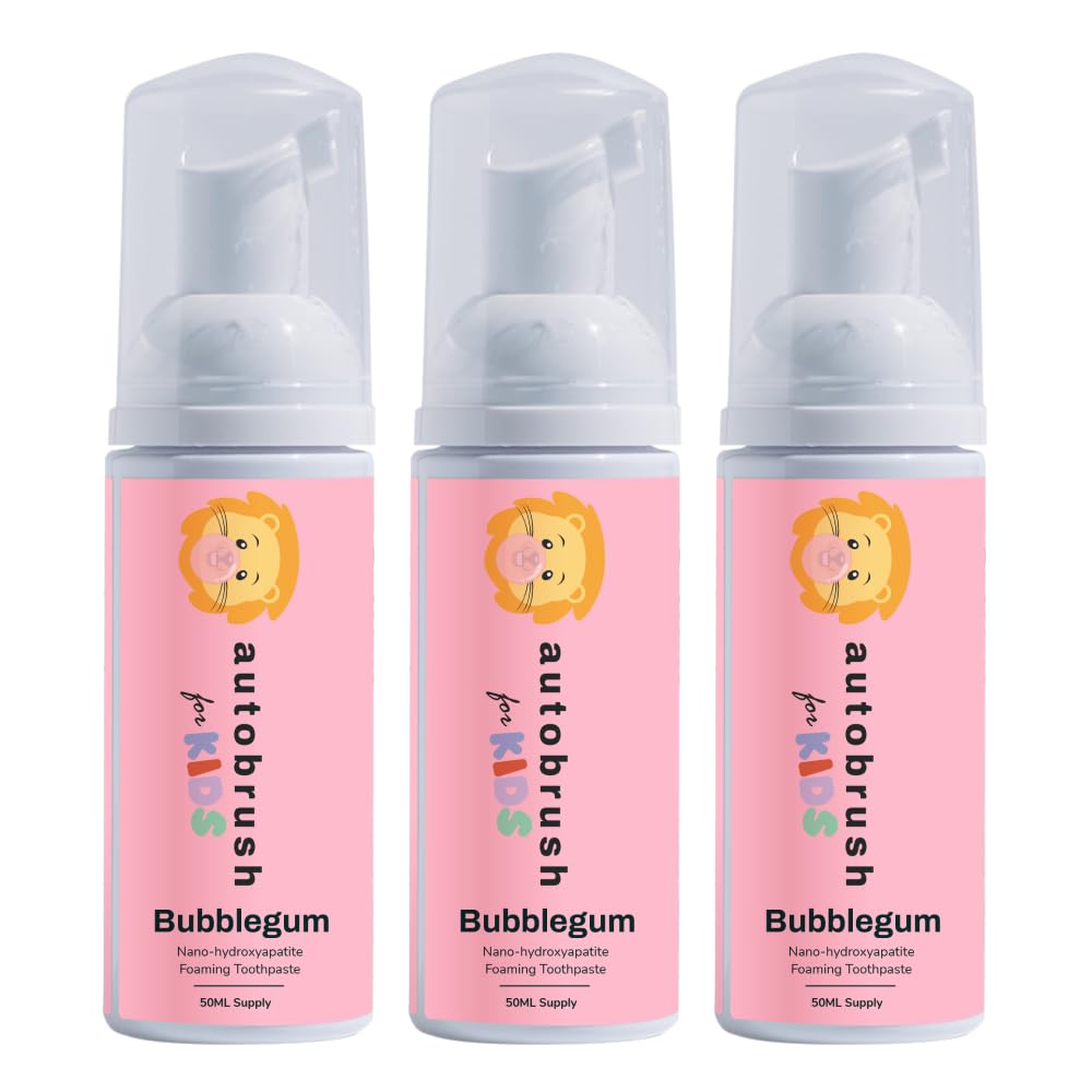 Autobrush fluoride-free foaming toothpaste for kids in bubblegum flavor (pack of 3) – front view