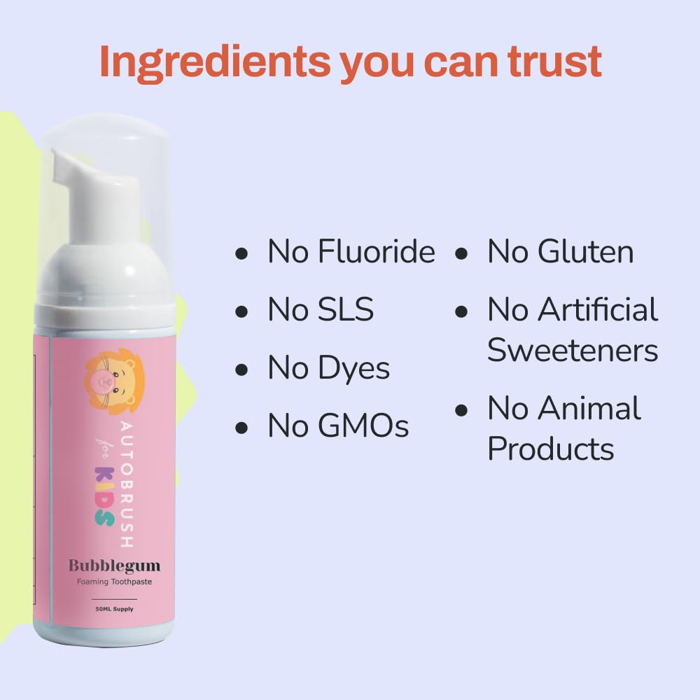 Autobrush kids toothpaste bubblegum foam packaging and tube