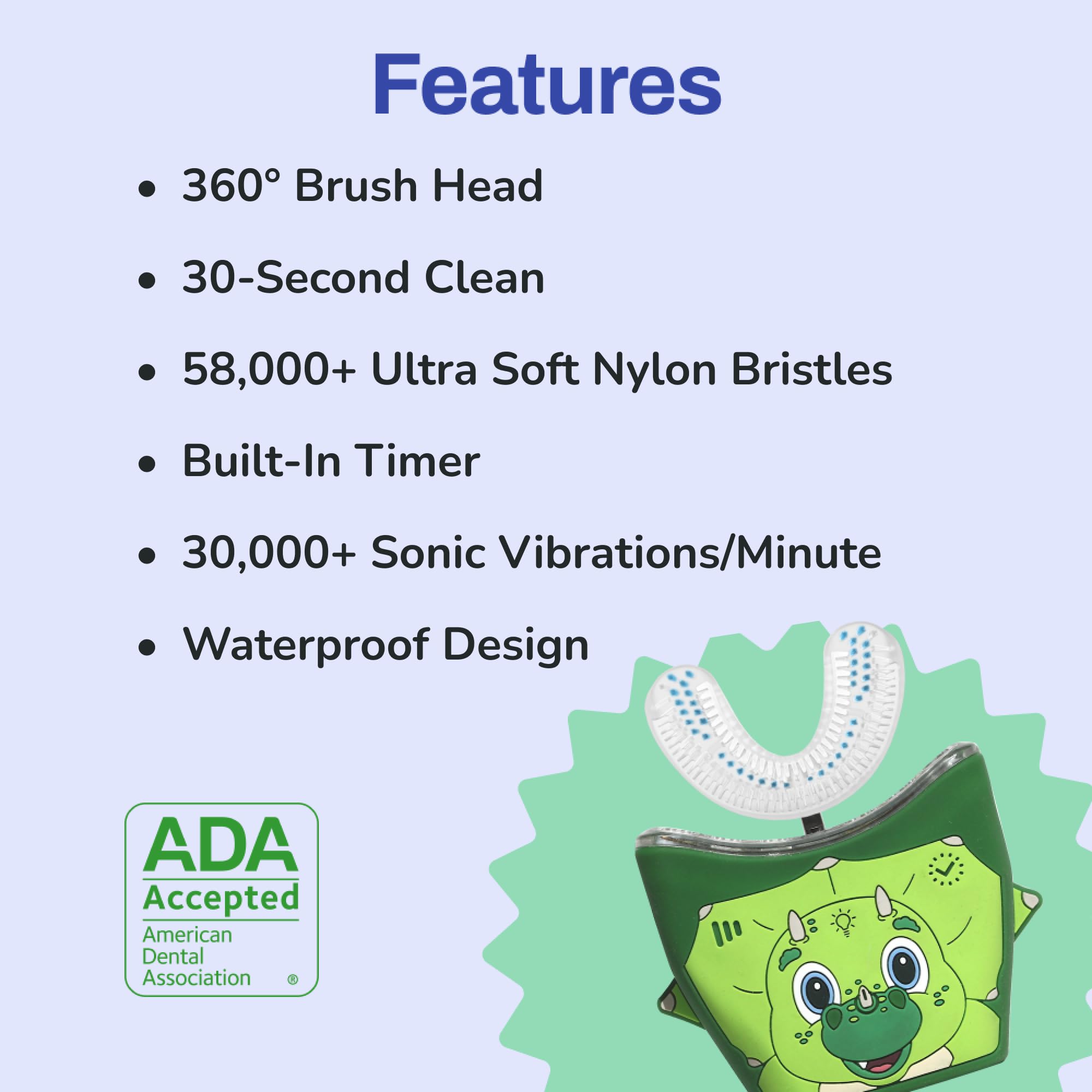 Autobrush Kids Dinosaur toothbrush — side view