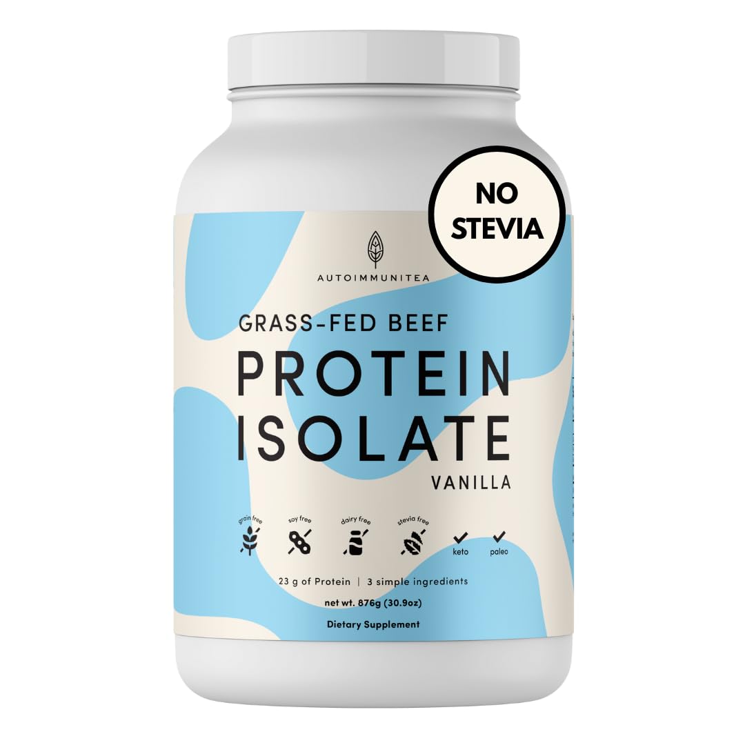 Autoimmuni-Tea grass-fed beef protein tub highlights premium protein for nutrition