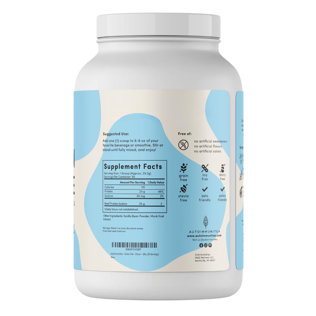 Autoimmuni-Tea vanilla beef protein powder scoop showing clean ingredients