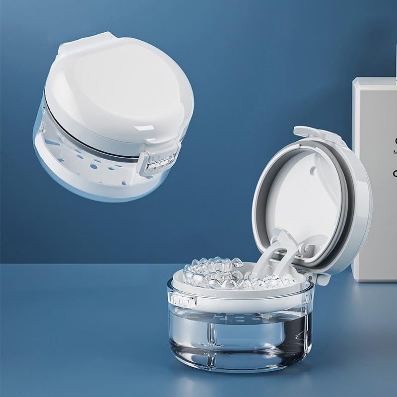 Automatic rising denture bath box cup front view with lid