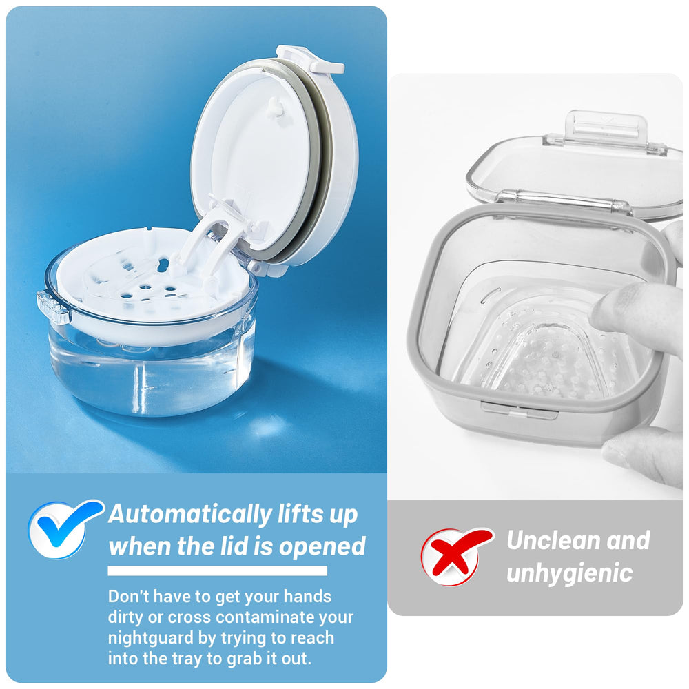 Denture bath box exterior angle view with lid closed