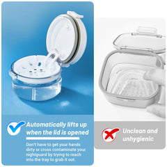 Denture bath box exterior angle view with lid closed