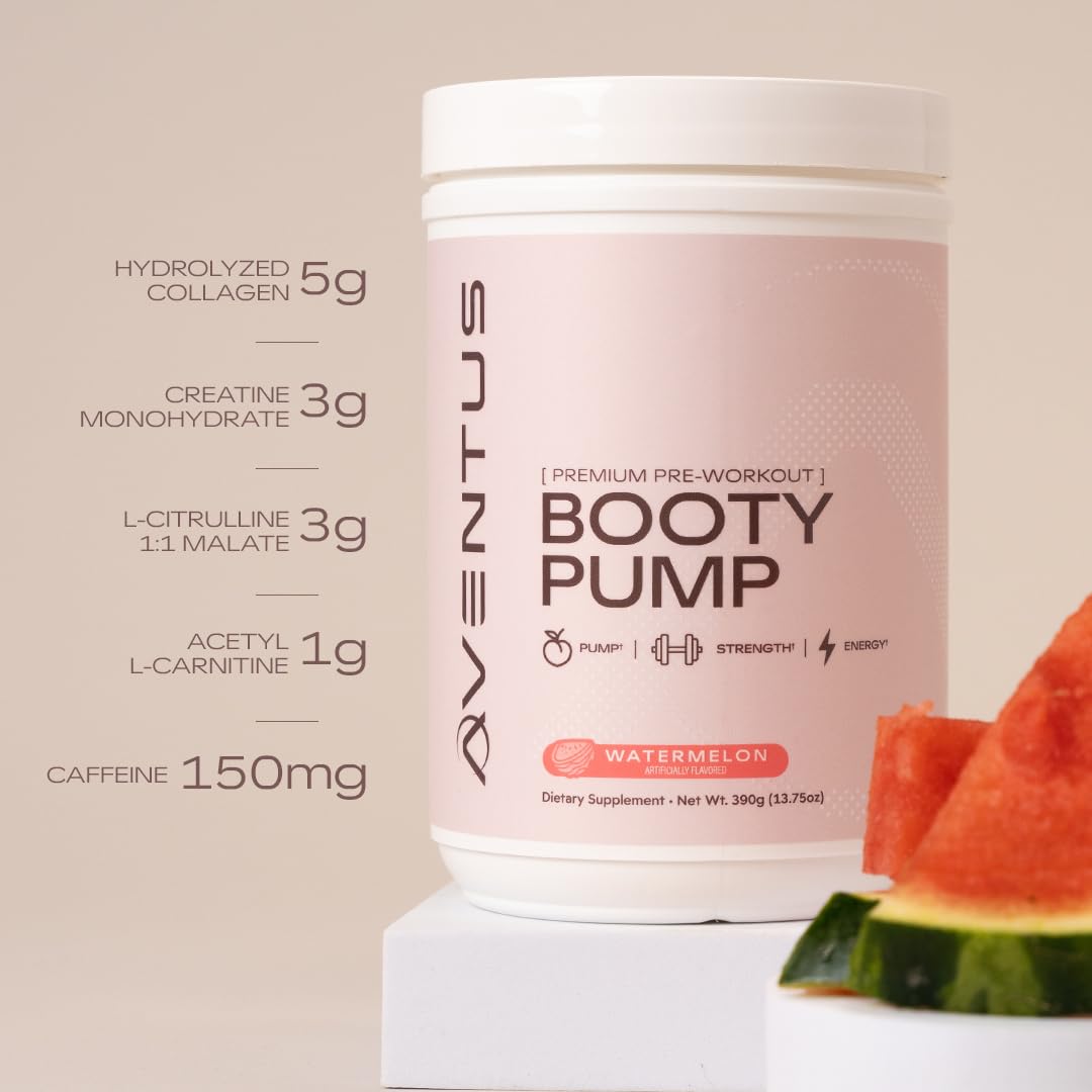Aventus Booty Pump collagen peptides highlight joint and tissue support during training.