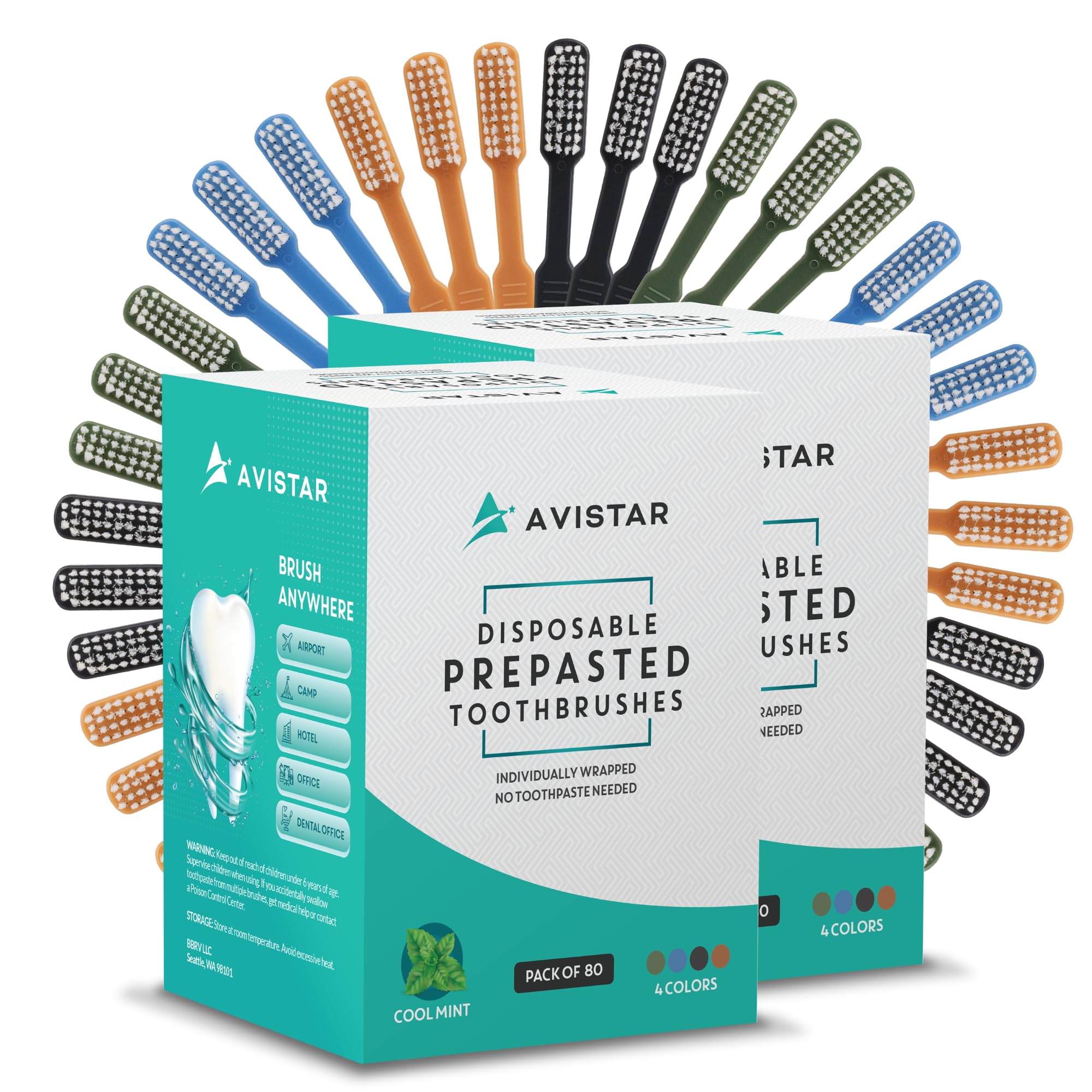 Avistar 160 prepasted disposable toothbrushes, individually wrapped for travel