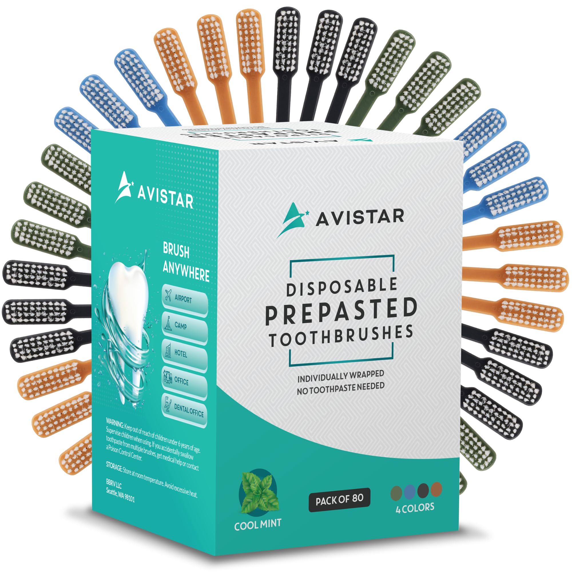 Individually wrapped Avistar 80 prepasted disposable toothbrushes