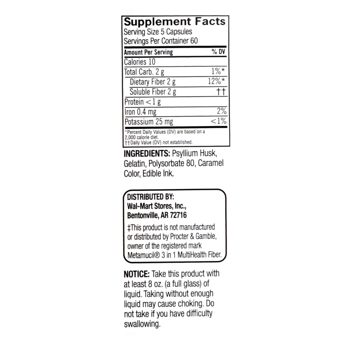 Close-up of psyllium fiber capsules inside the bottle