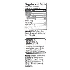 Close-up of psyllium fiber capsules inside the bottle