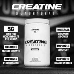 Container label for Axe & Sledge Basics Creatine showing 50 servings