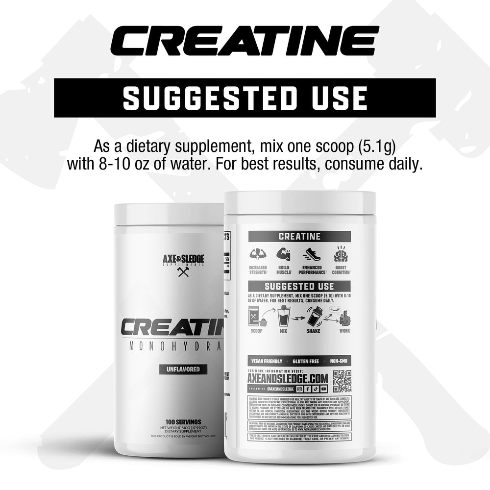Pure creatine monohydrate powder from Axe & Sledge Basics Creatine