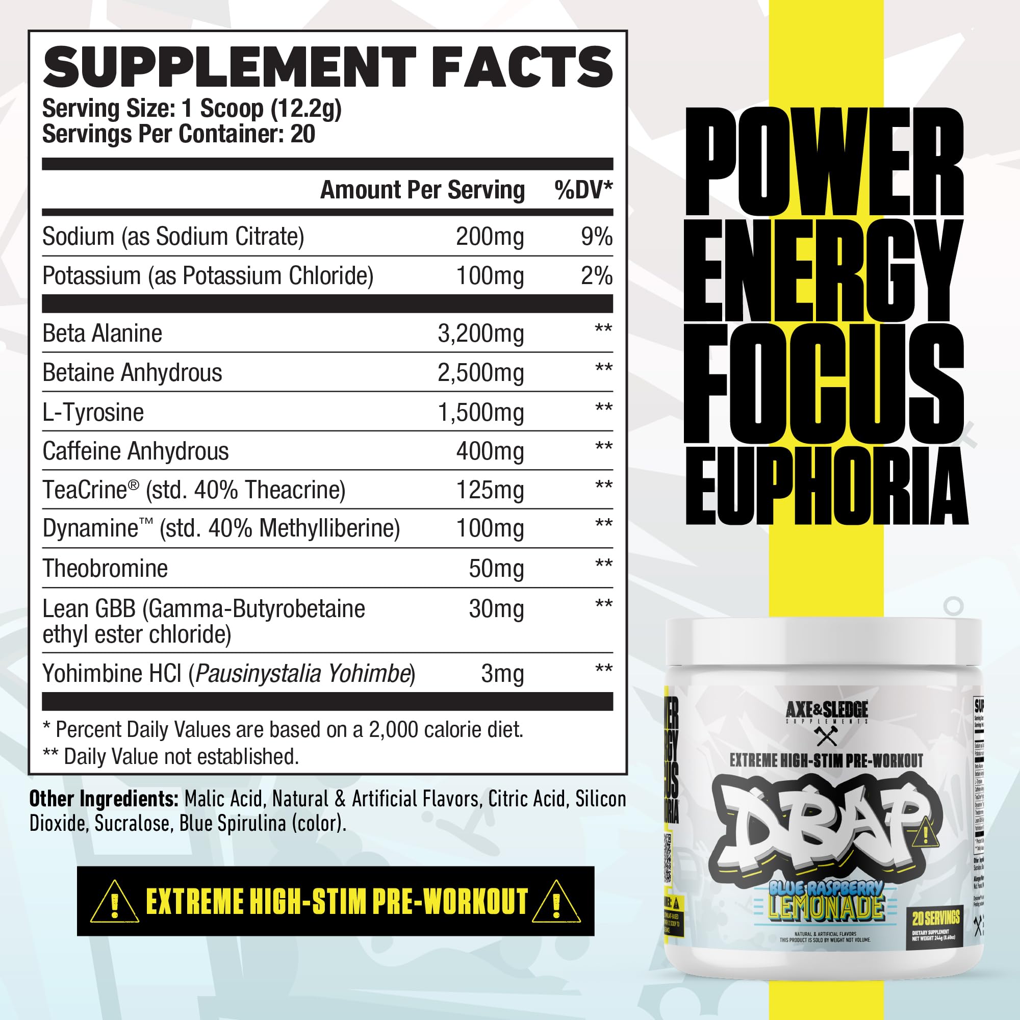Axe & Sledge DBAP focus tyrosine boost enhances concentration for tough training sessions.
