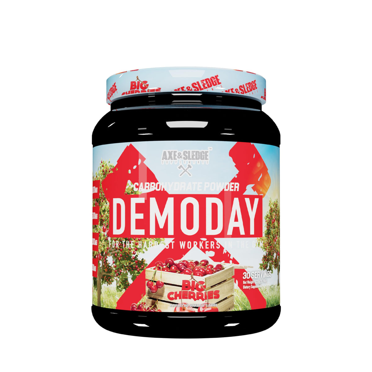 Axe & Sledge Demo Day bottle in Big Cherries flavor ready for intra-workout fueling.