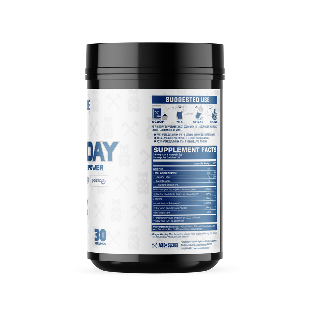 Axe & Sledge Demo Day in workout scene illustrating pre/intra/post use for energy.