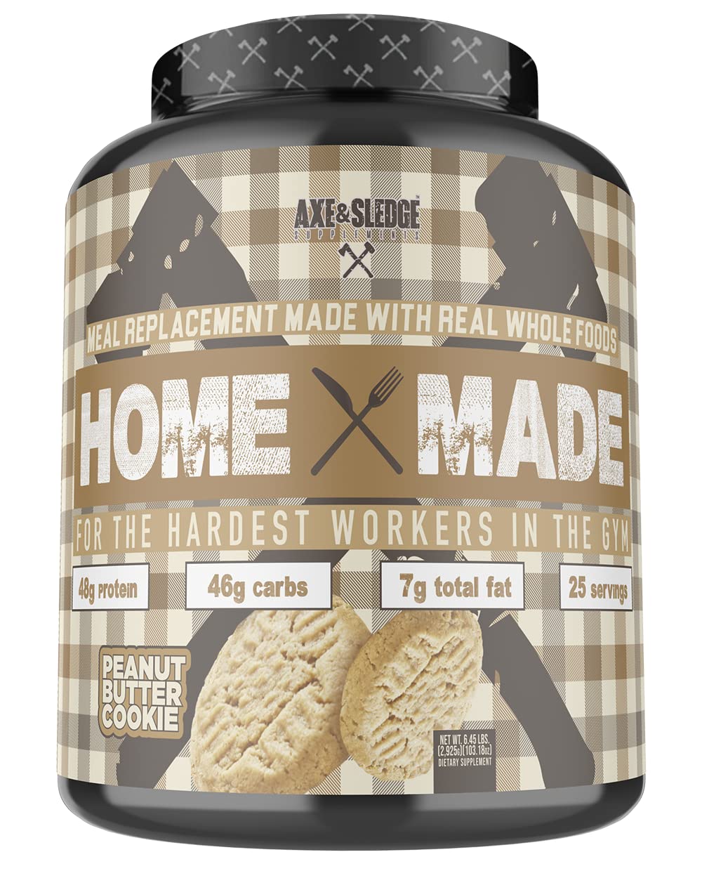 Axe & Sledge Home Made powder tub showcases a protein-rich meal replacement for busy mornings.