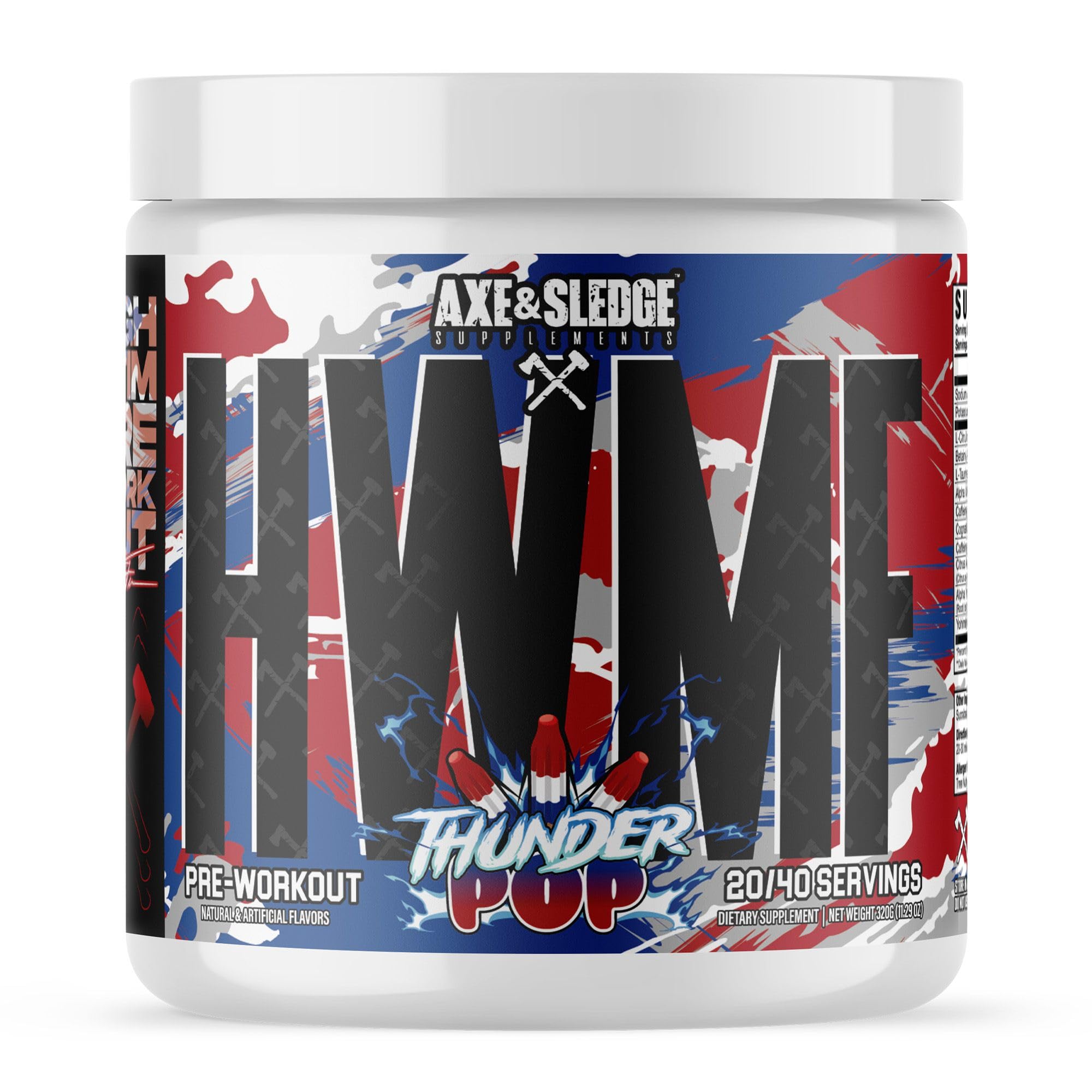 Axe & Sledge HWMF tin front label shows high-stim power for intense sessions.