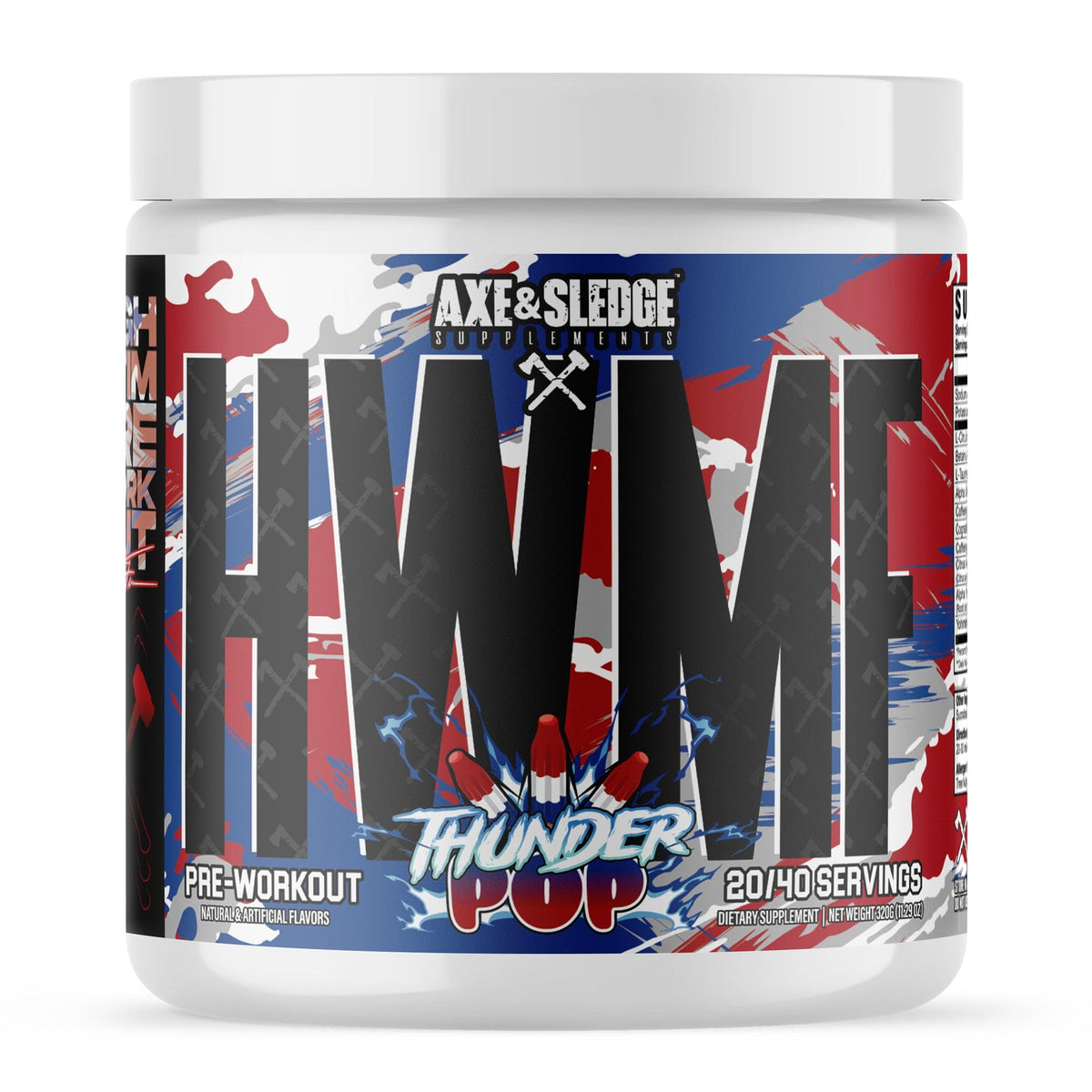 Axe & Sledge HWMF tin front label shows high-stim power for intense sessions.