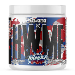 Axe & Sledge HWMF tin front label shows high-stim power for intense sessions.