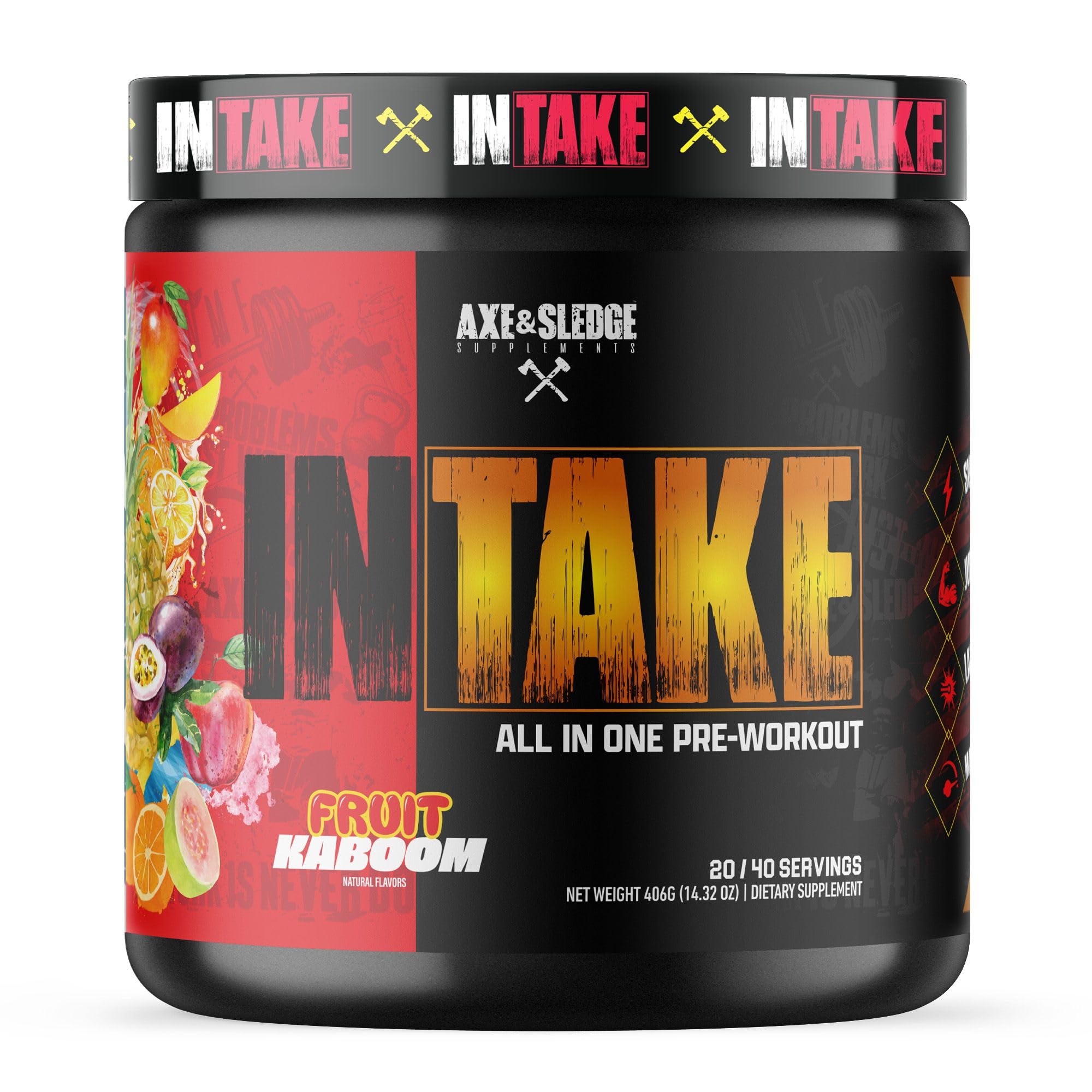 Axe & Sledge Intake energized scoop ready for mixing, sustained workout energy