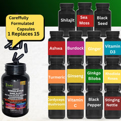 Ashwagandha and Rhodiola Rosea ingredients in capsules