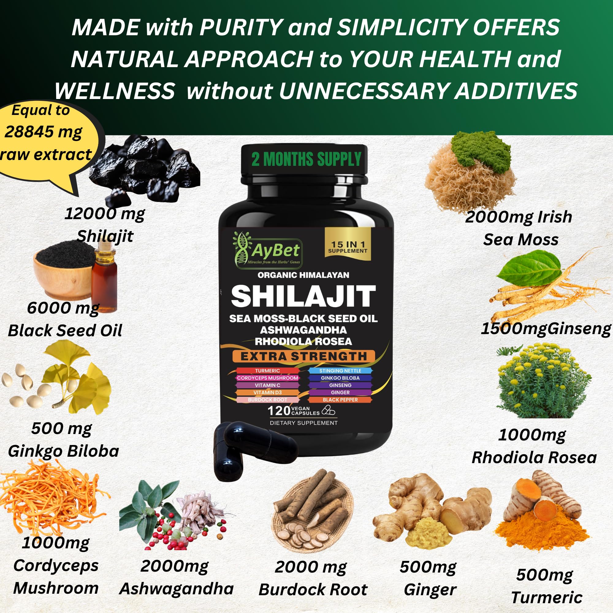 Close-up of Sea Moss and Shilajit capsules