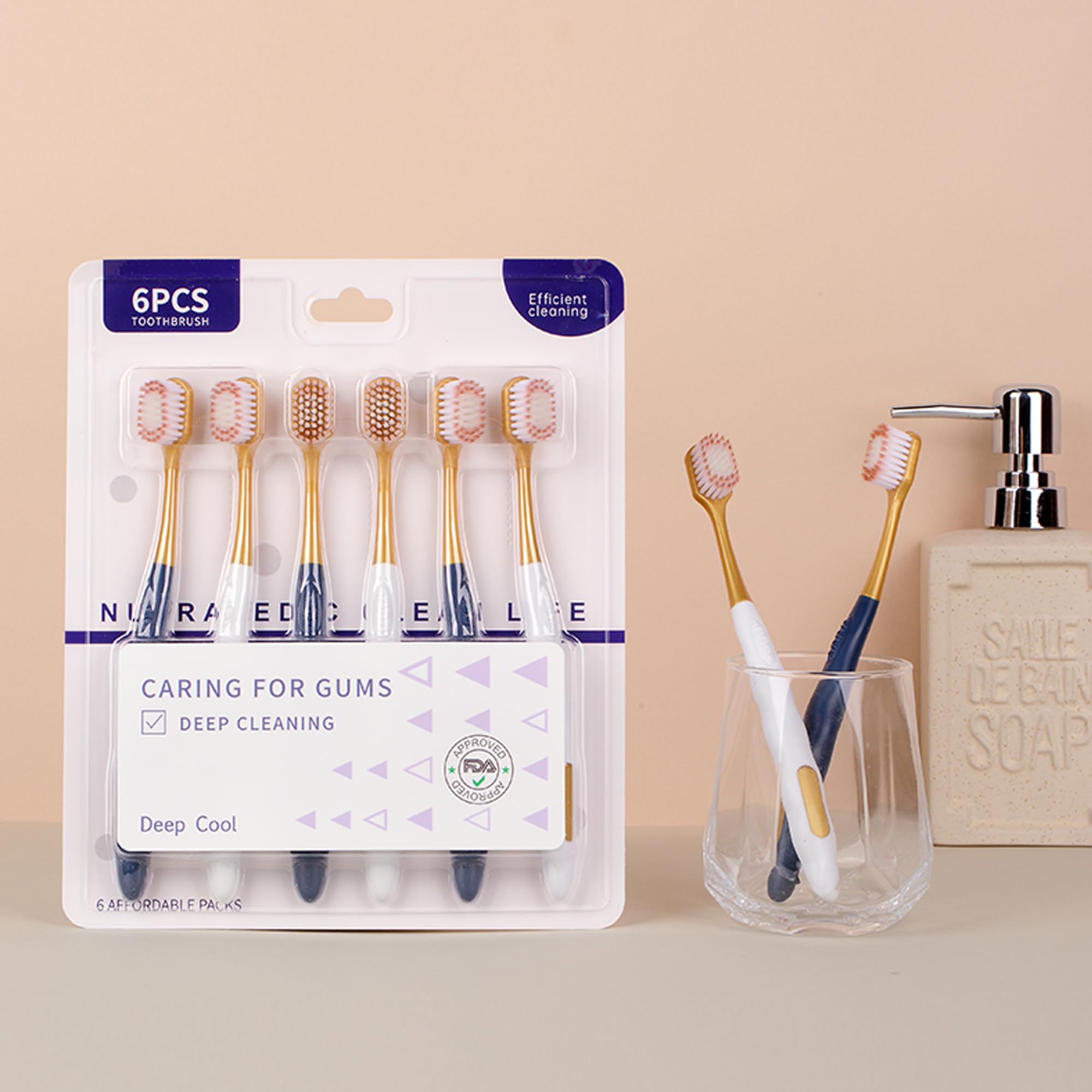 Lifestyle shot of Ayerzeba toothbrushes in a display