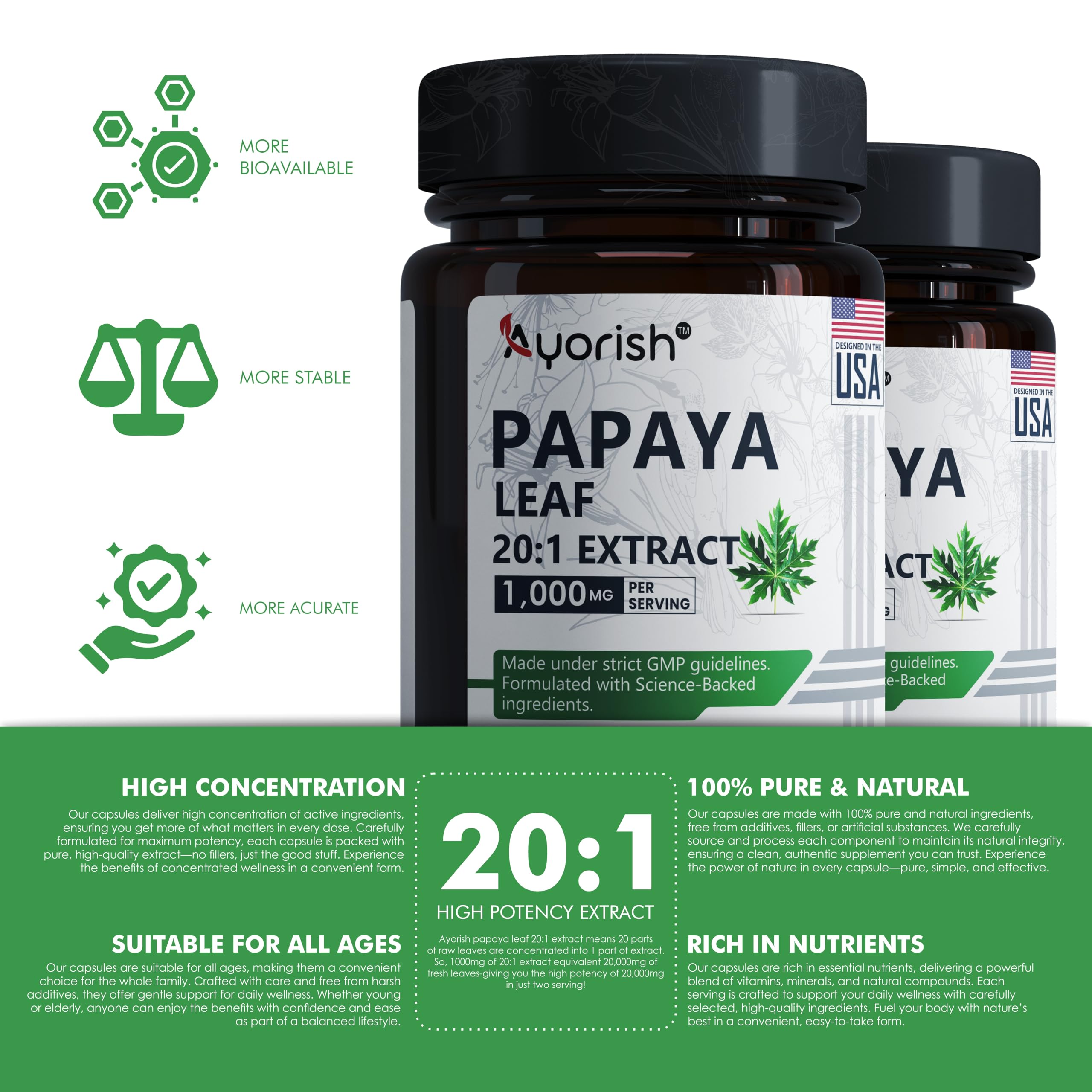 Ingredients: Organic Papaya Leaf Extract and Organic Rice Hull Concentrates