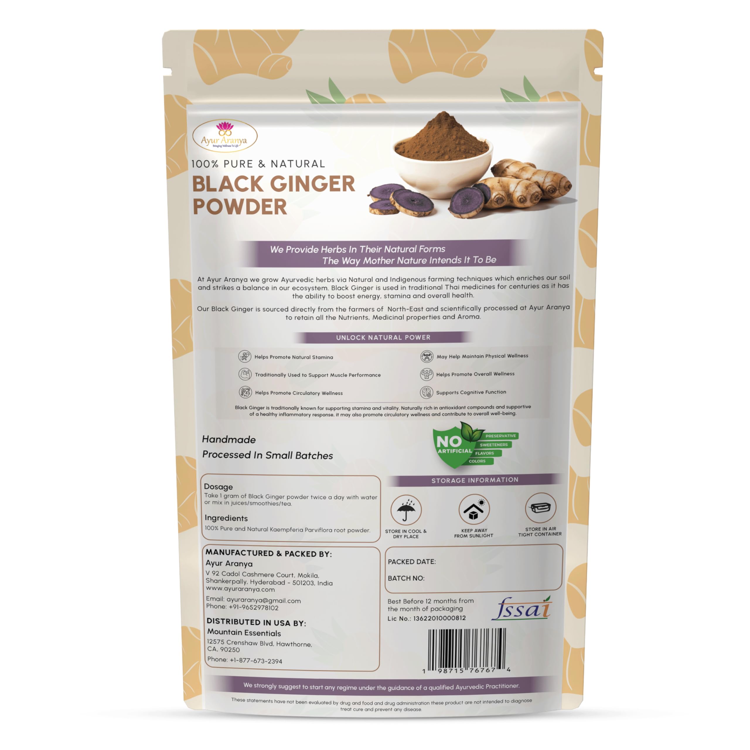 Cool, dry storage area for Black Ginger powder