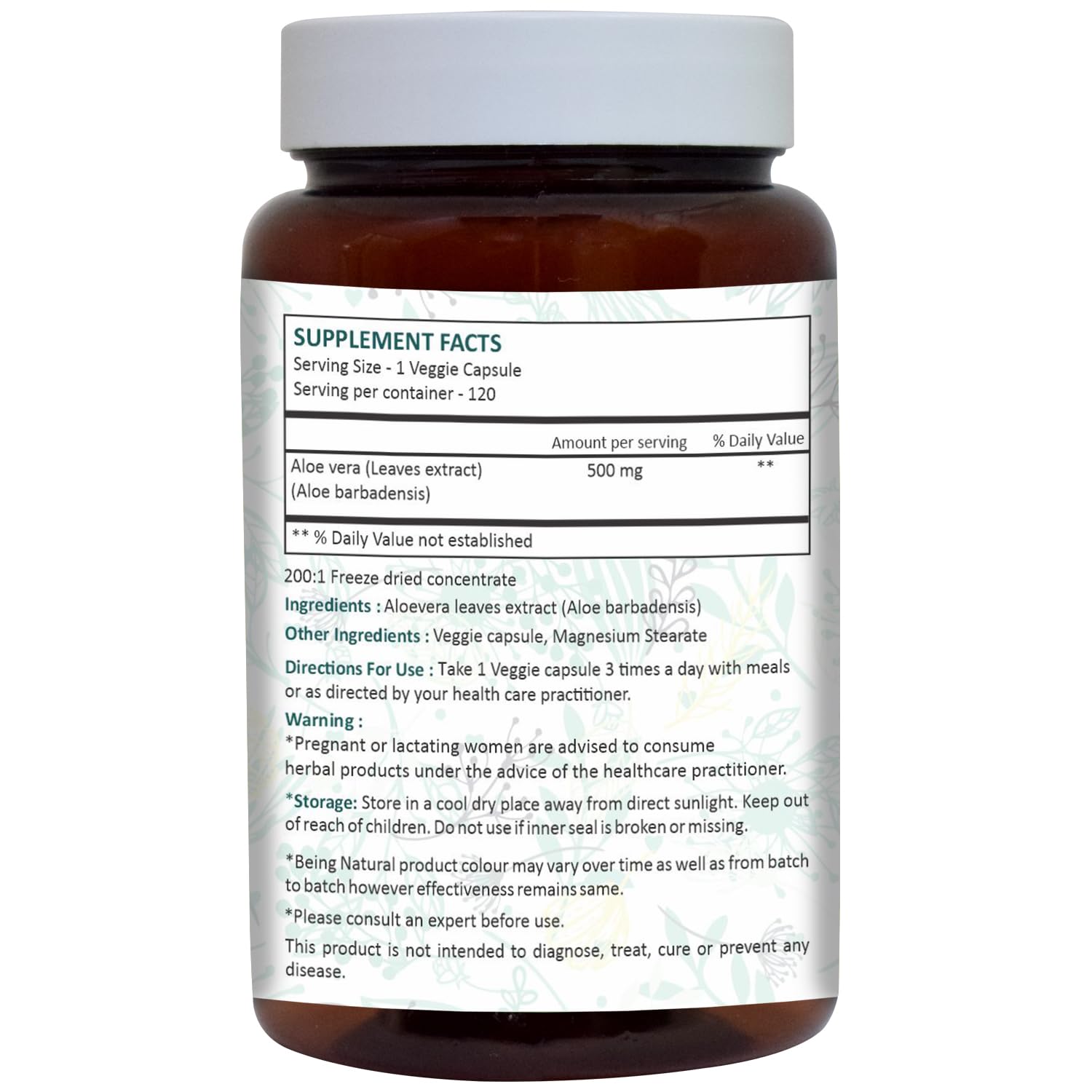 Ayurforest Aloe Vera Capsule bottle label close-up