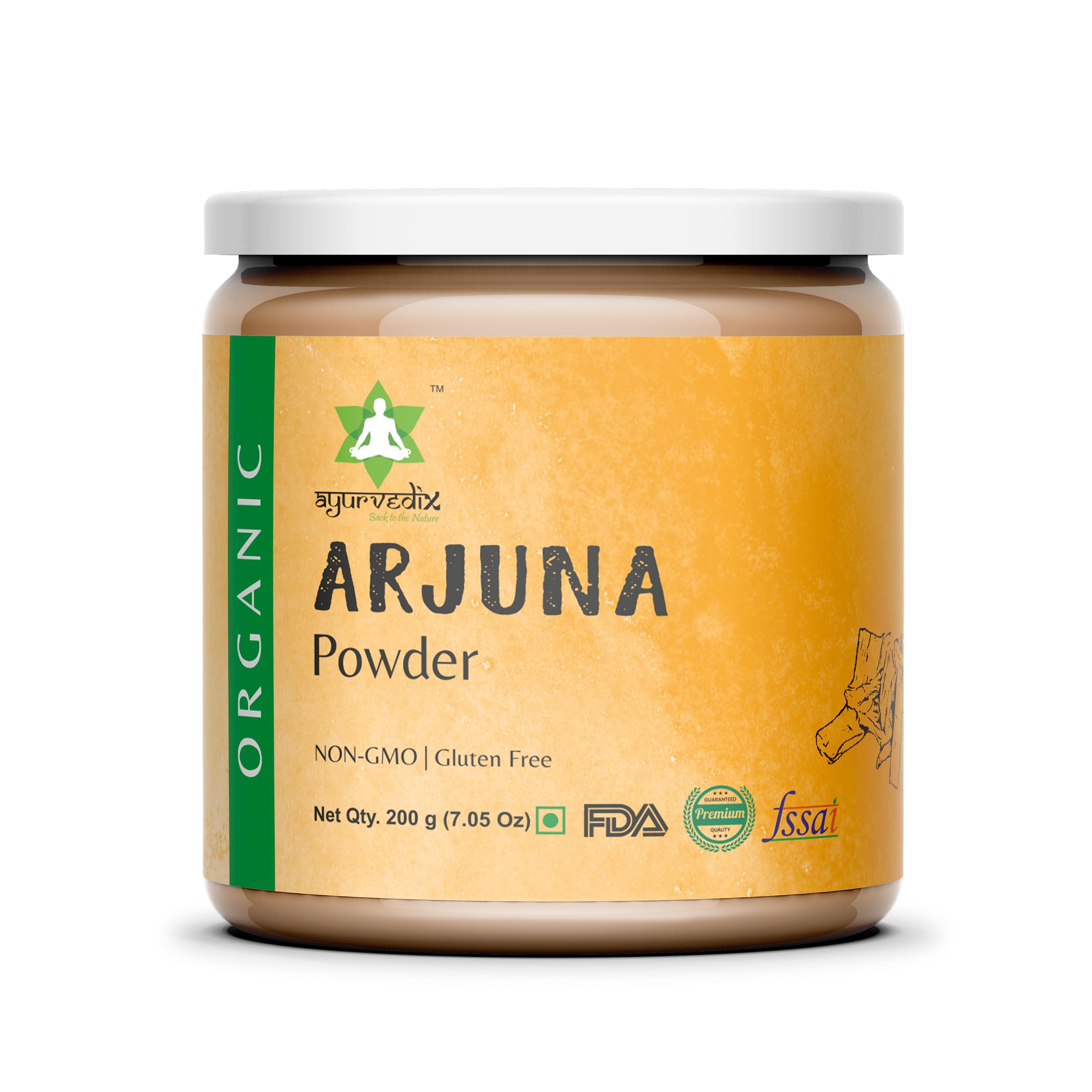 Ayurvedix Organic Arjuna Bark Powder 200g jar label