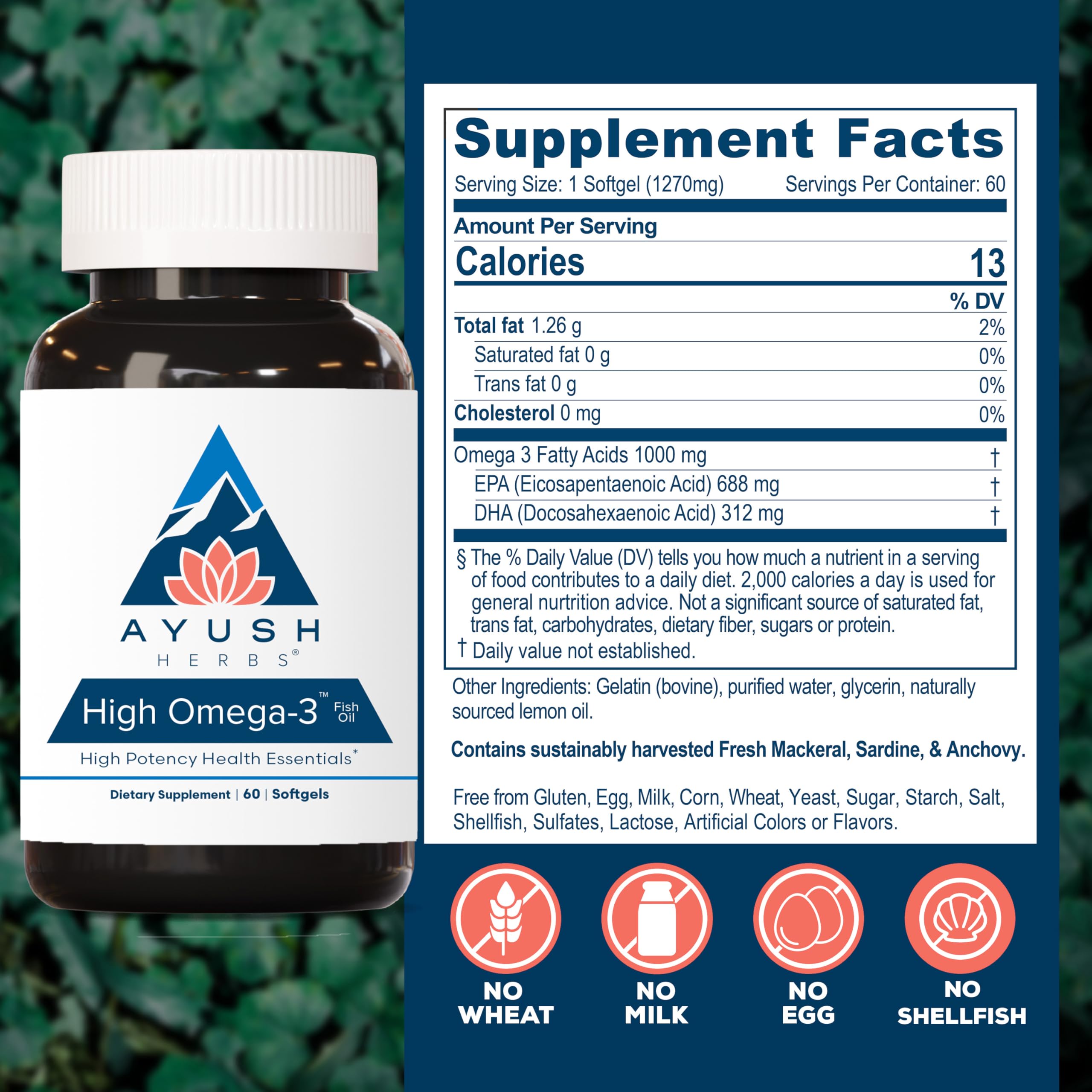 Bottle label highlighting 1000mg omega-3 per capsule (EPA and DHA)