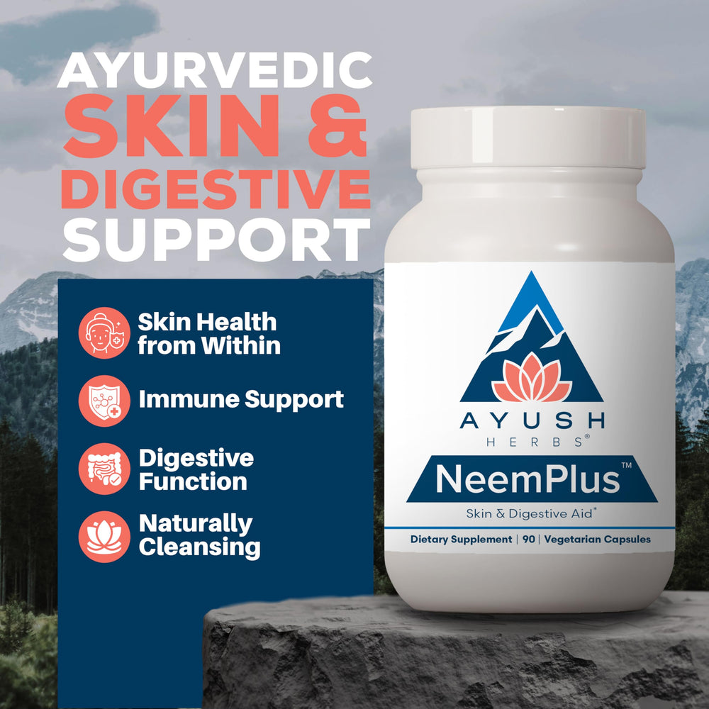 Ingredients visual for Neem Plus – neem, amla, belleric myrobalan
