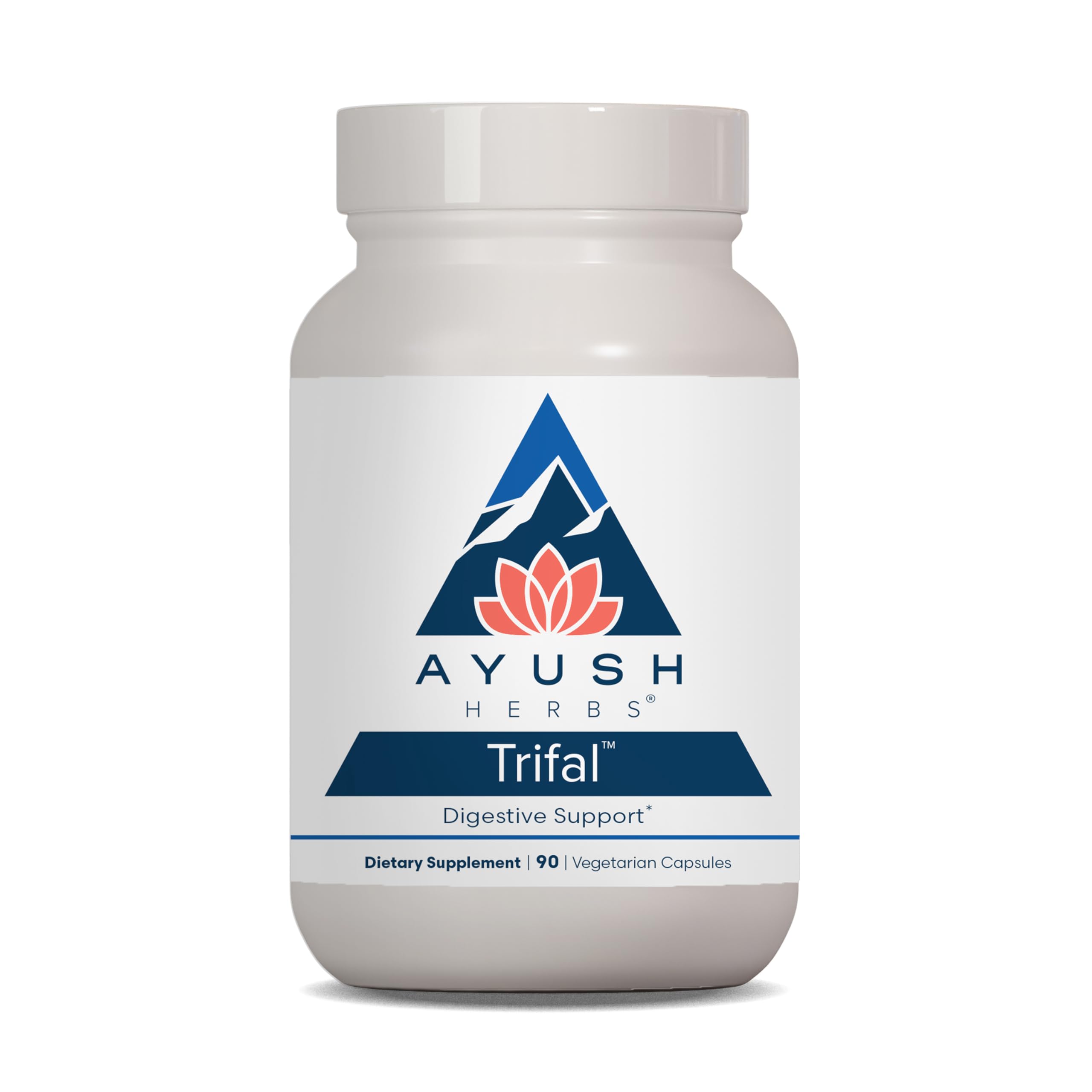 Ayush Herbs Trifal Digestive bottle front view highlights digestive support and antioxidant-rich blend.