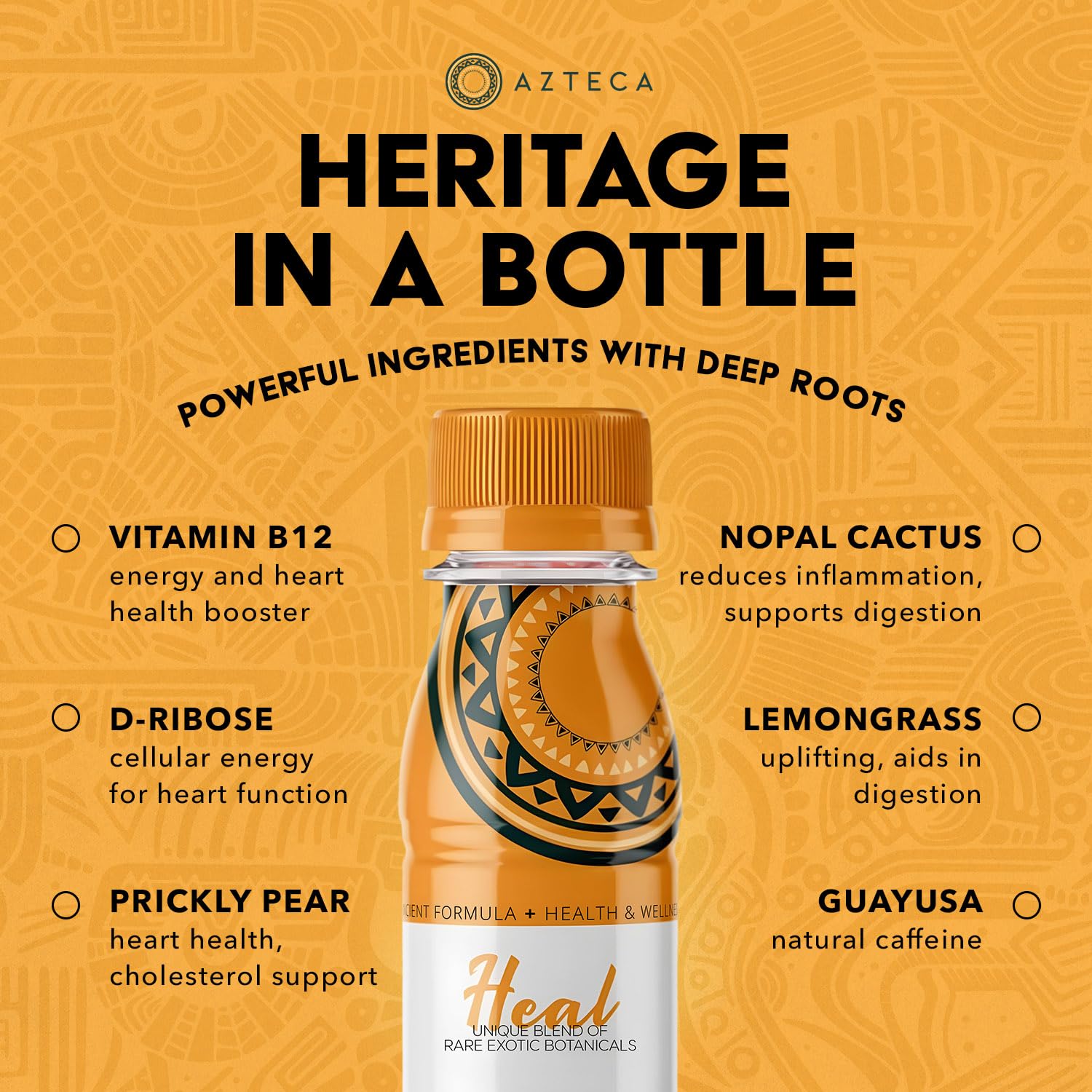 Back view of Azteca Health Organic Energy Shot Lemon bottle
