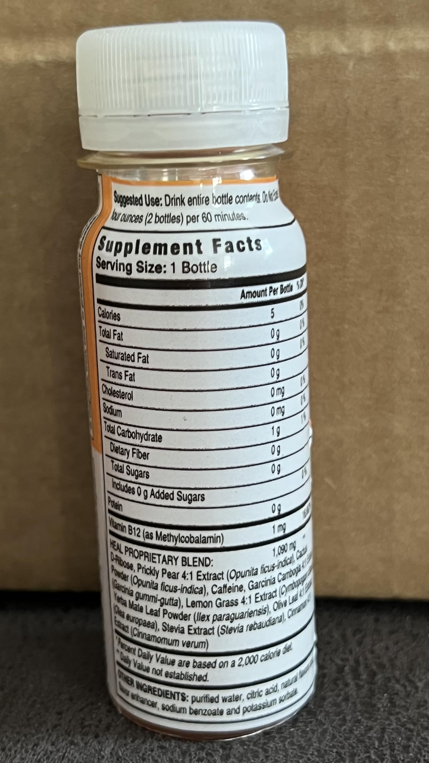 Ingredients panel of Azteca Health Organic Energy Shot Lemon