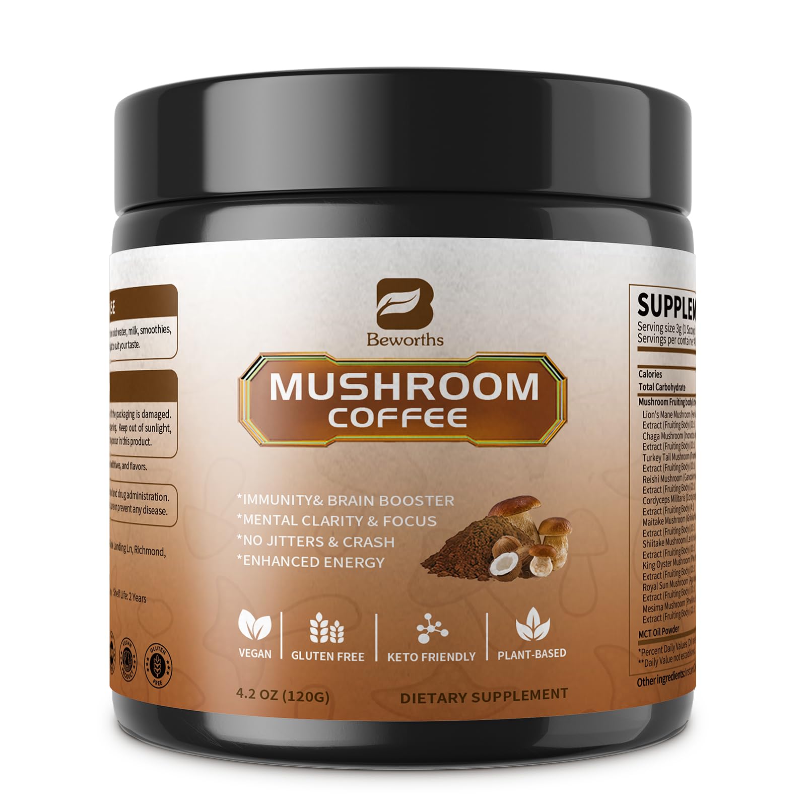 Close-up of Arabica coffee beans with mushroom blend