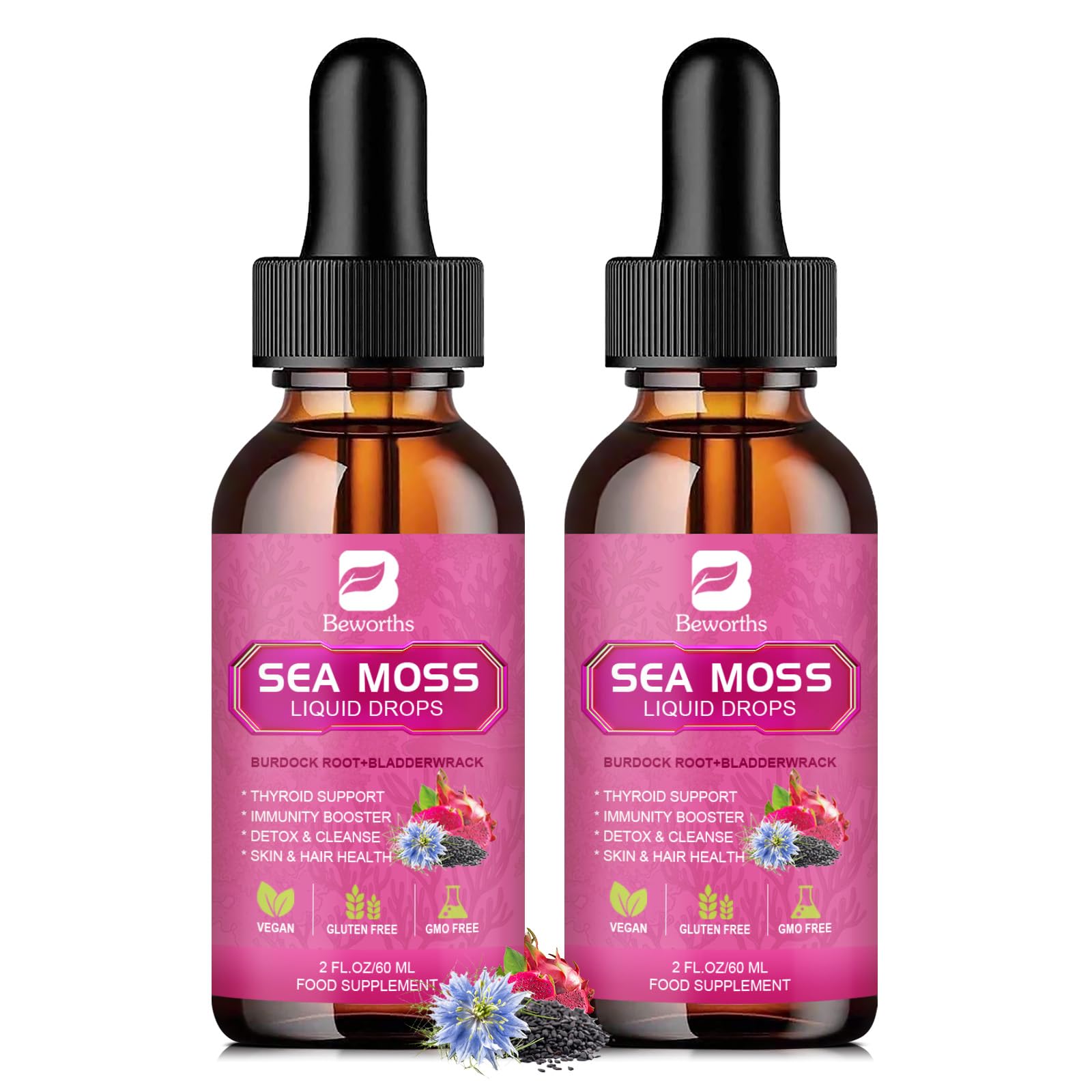 Product image: B BEWORTHS Sea Moss Liquid Drops bottle with Black Seed Oil
