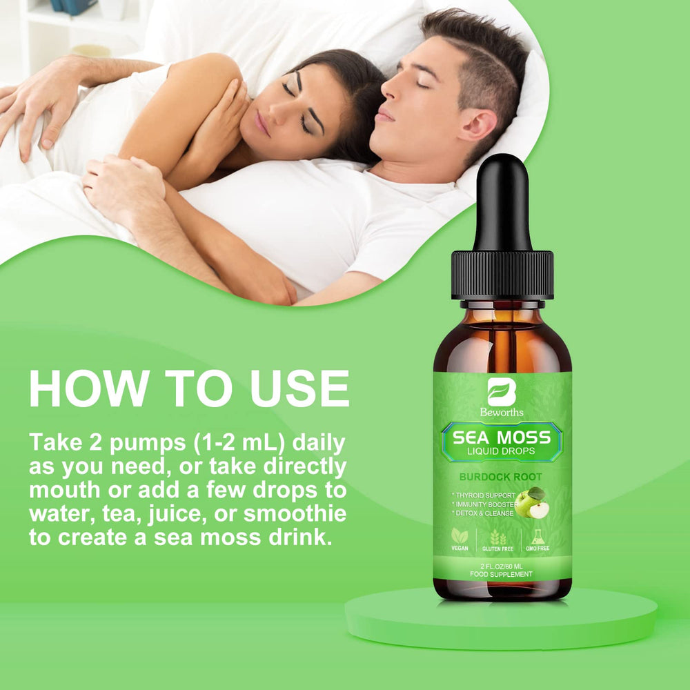 Close-up of sea moss liquid drops for digestive support