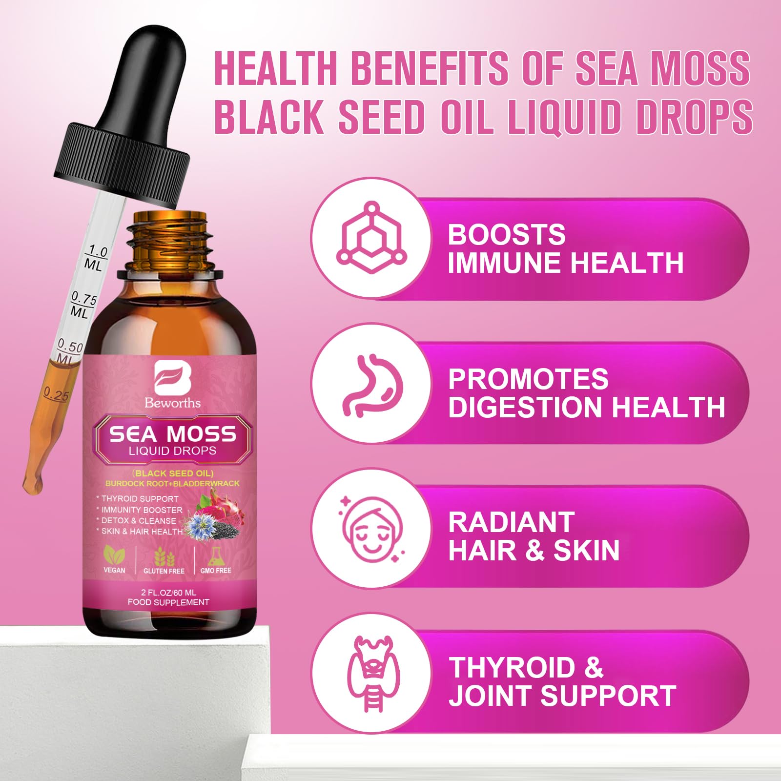 Sea moss liquid drops being added to a glass of water