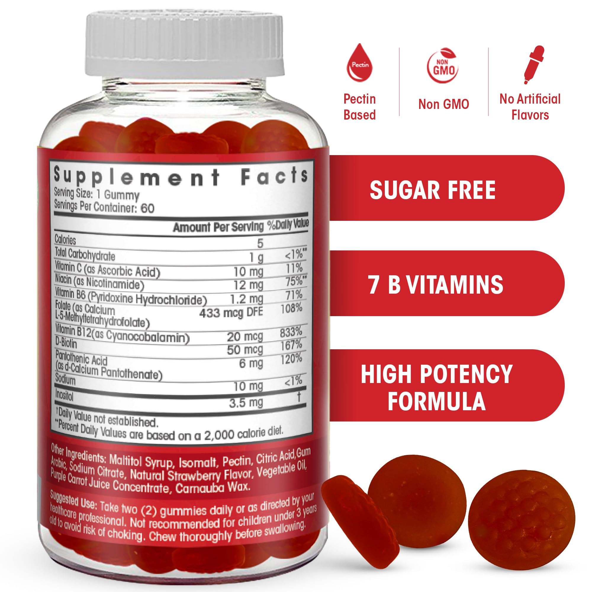 Ingredients and vitamins in Sugar Free Vitamin B Complex Gummies