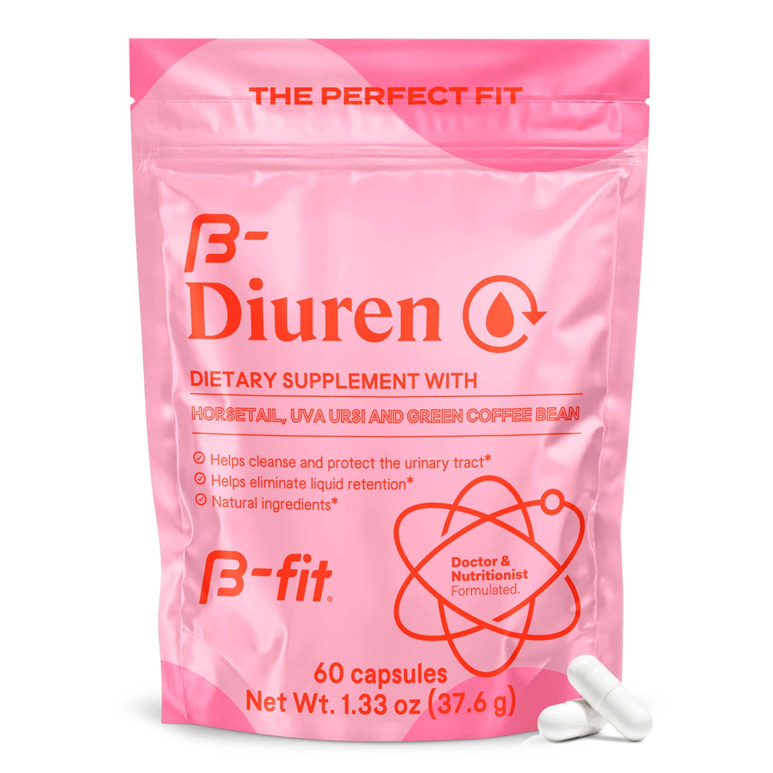 B-FIT B Diuren bottle shows natural diuretic support for daily comfort.