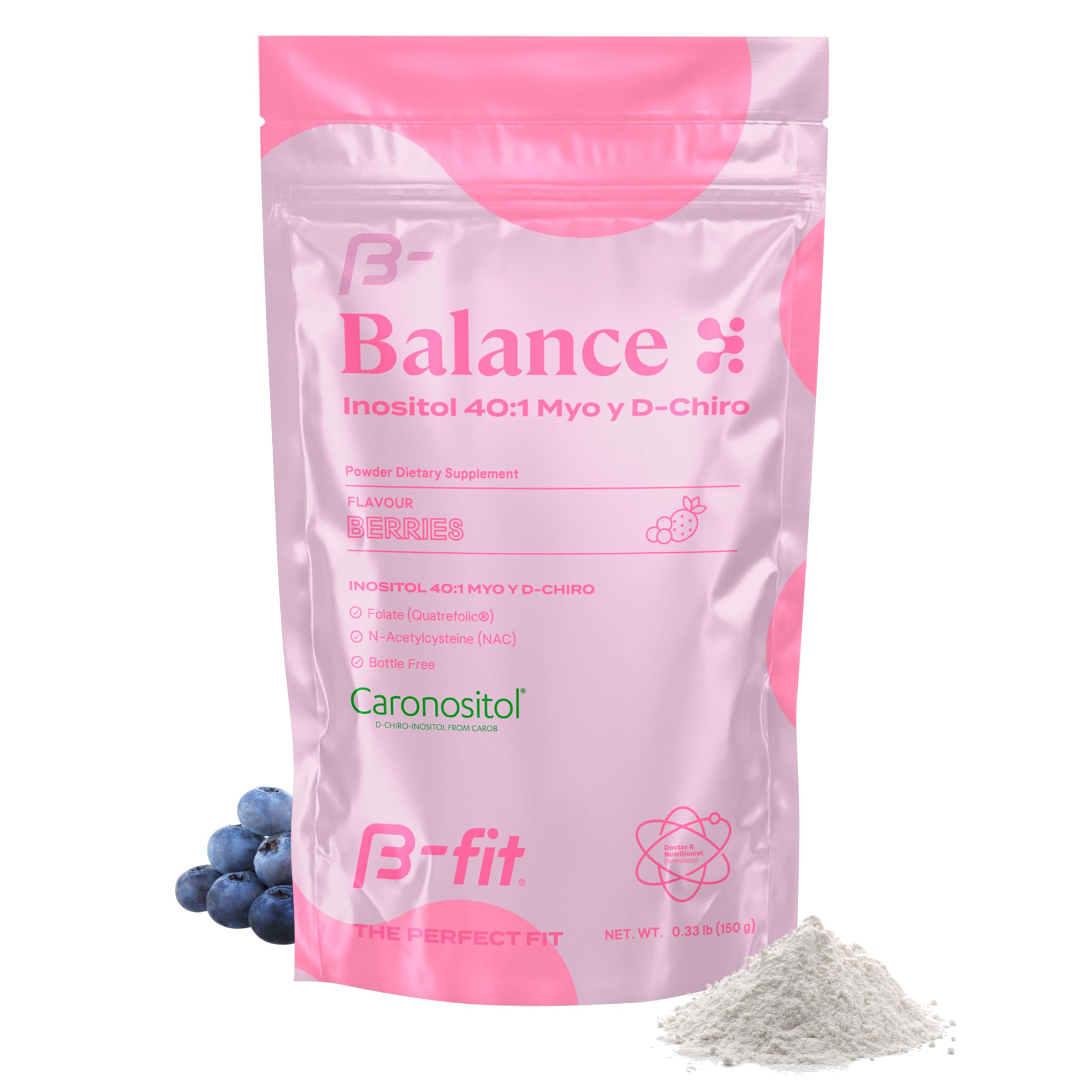 Front view of B-FIT B Inositol Balance 150g Berry Flavor bottle