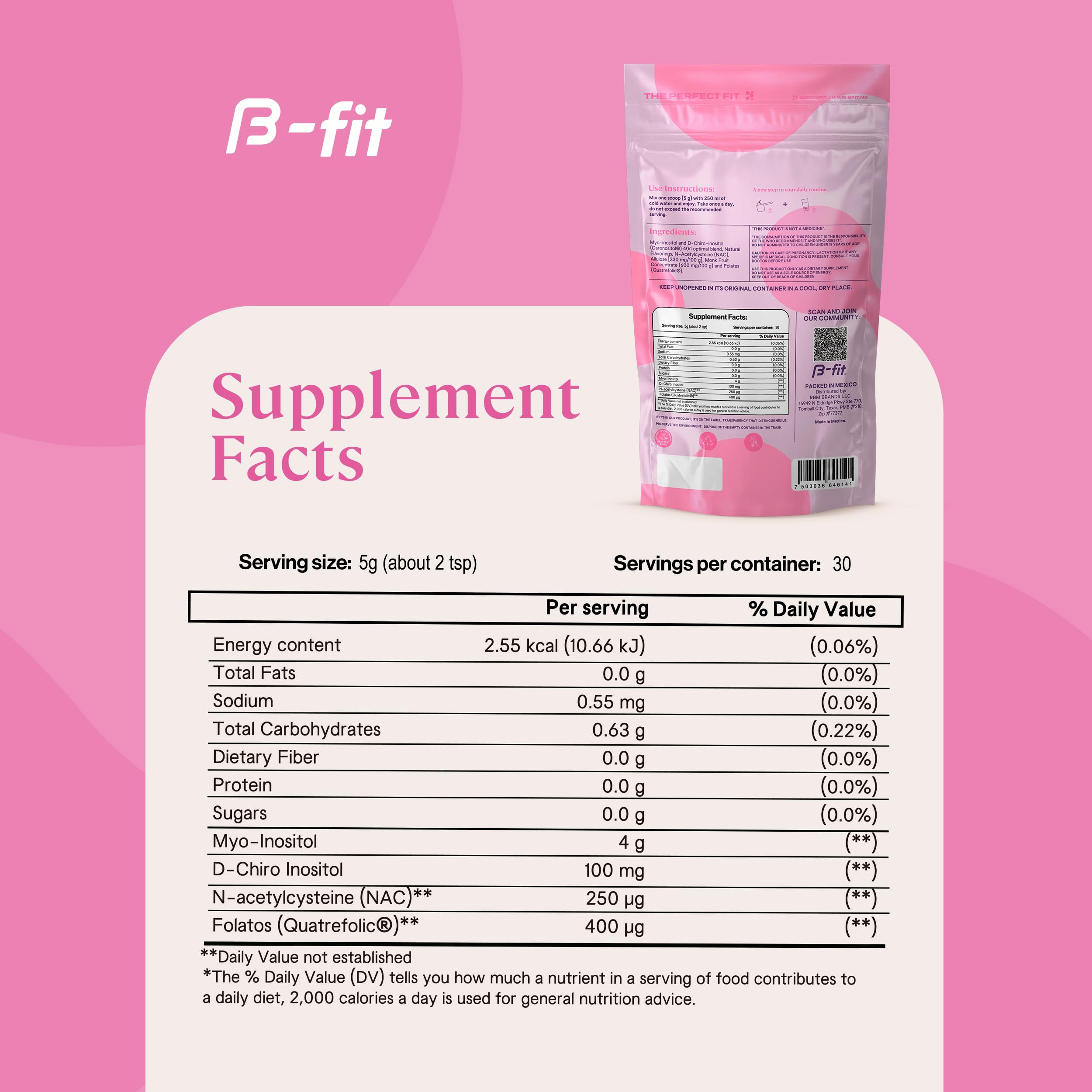 Nutritional information panel of B-FIT Inositol Balance