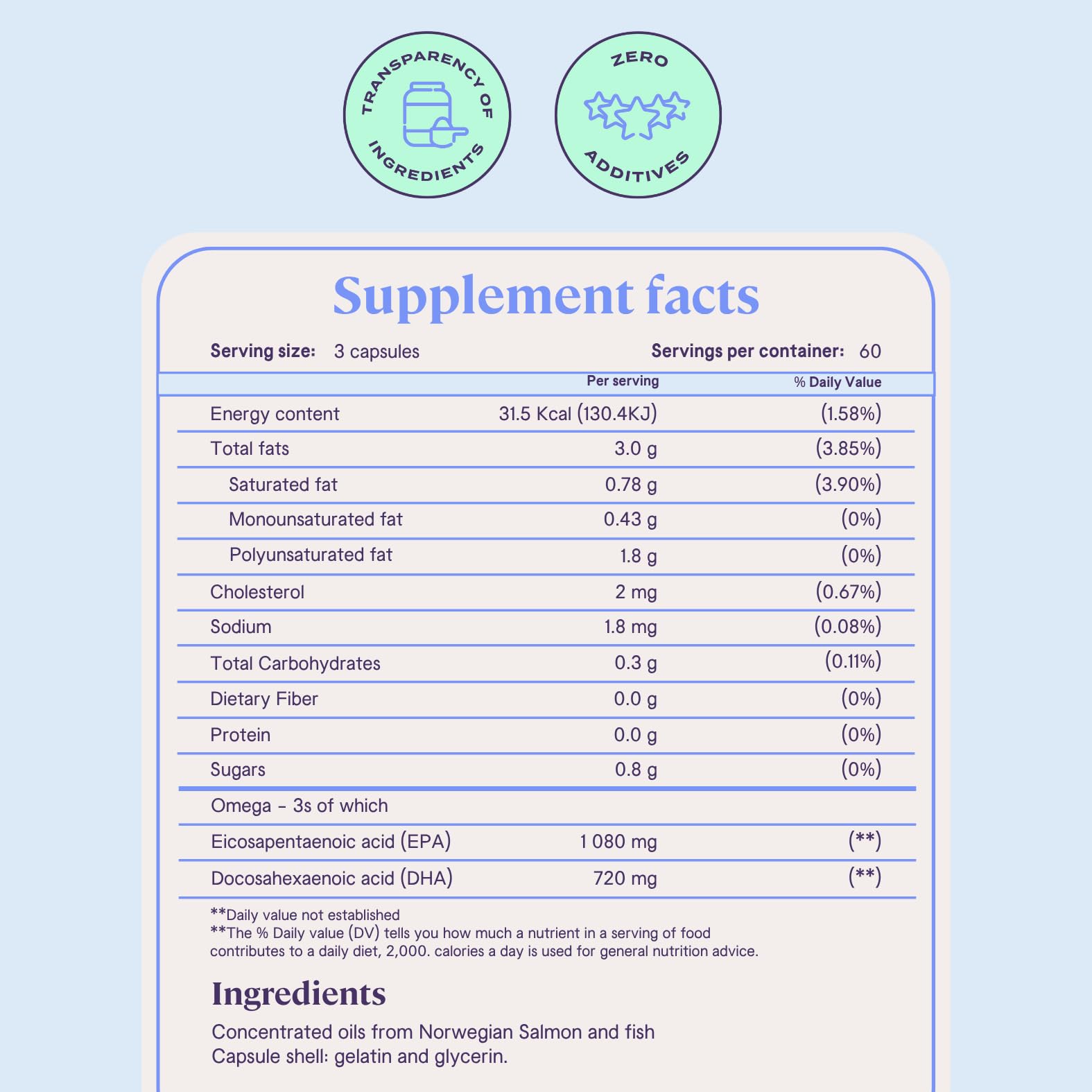 B-FIT B Omega-3 bottle nutrition facts panel with EPA/DHA details.