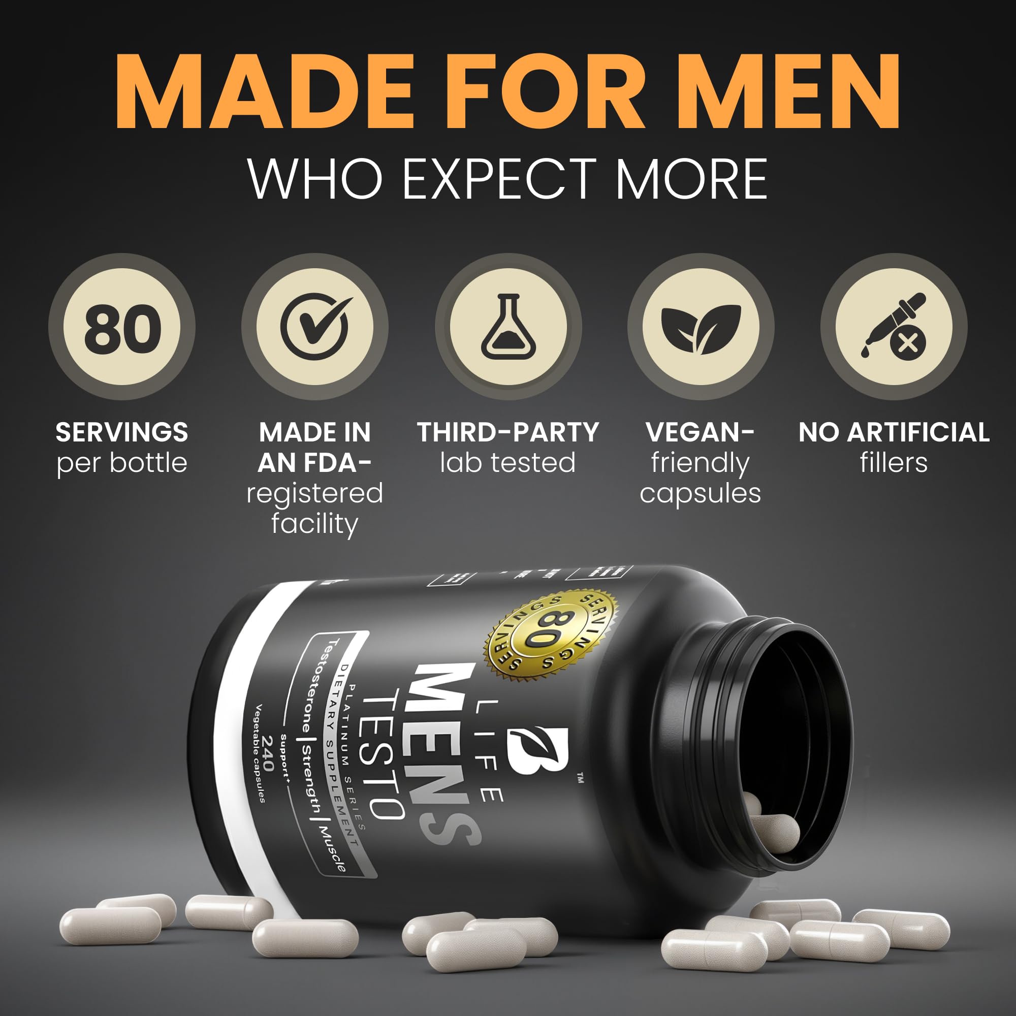 B Life Men’s Testo on gym scene suggests performance-focused training.