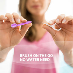 Close-up of soft bristles on B Rush mini disposable toothbrush