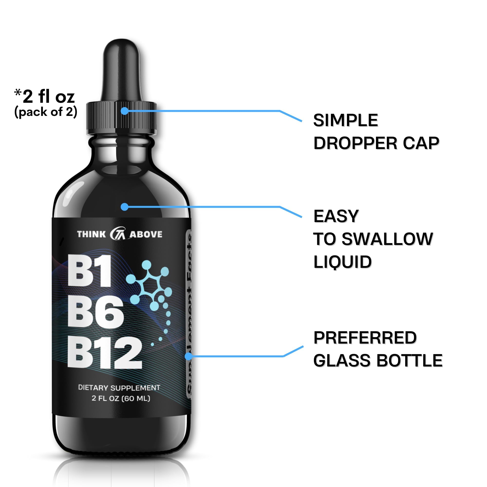 Glass bottle with dropper for B1 B6 B12 vitamin liquid drops