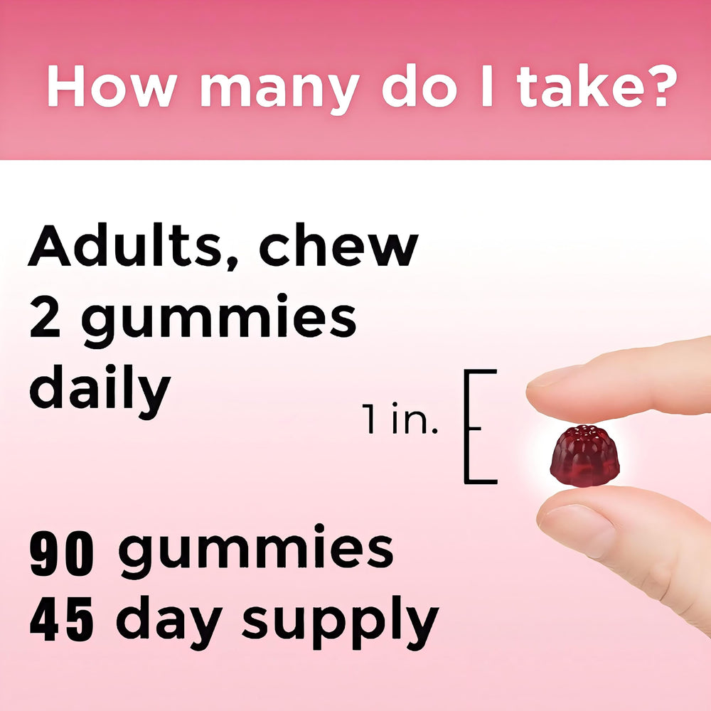 Gummy bottle emphasizing mood energy heart and eye health benefits