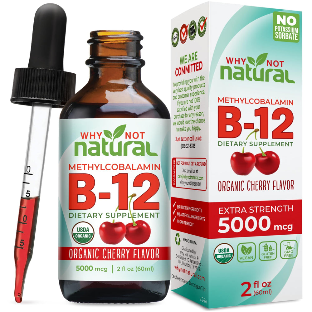 B12 liquid drops bottle label with methylcobalamin